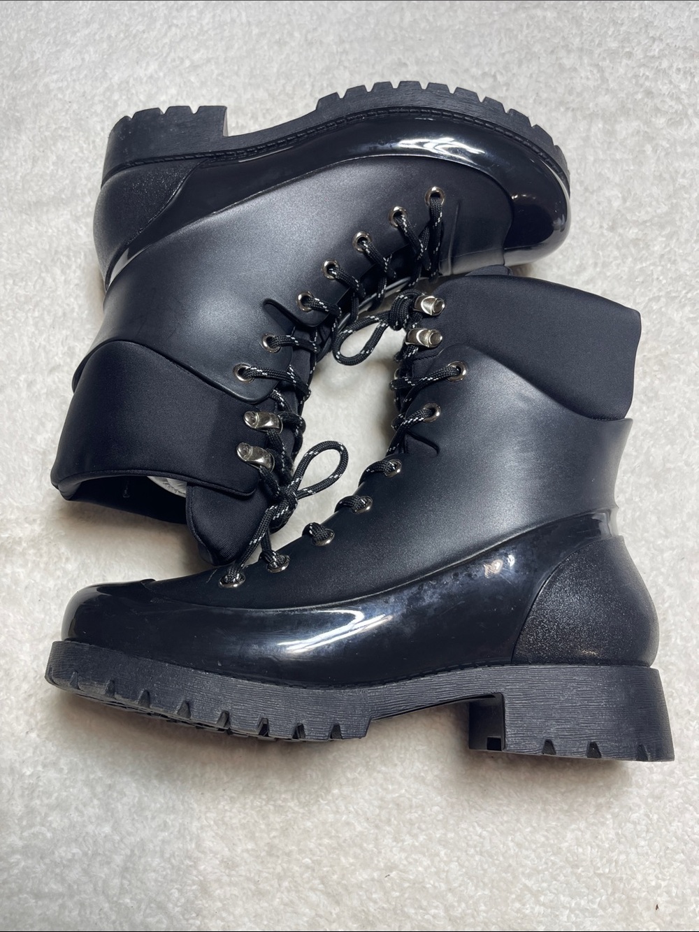 Jeffrey Campbell Foggy Rain Black Lace-Up Ankle Waterproof Boots Size 36